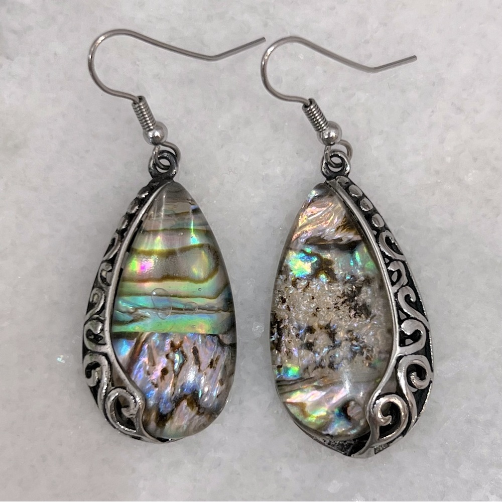 Abalone Shell Black Oxidized Silver Drop Earrings
